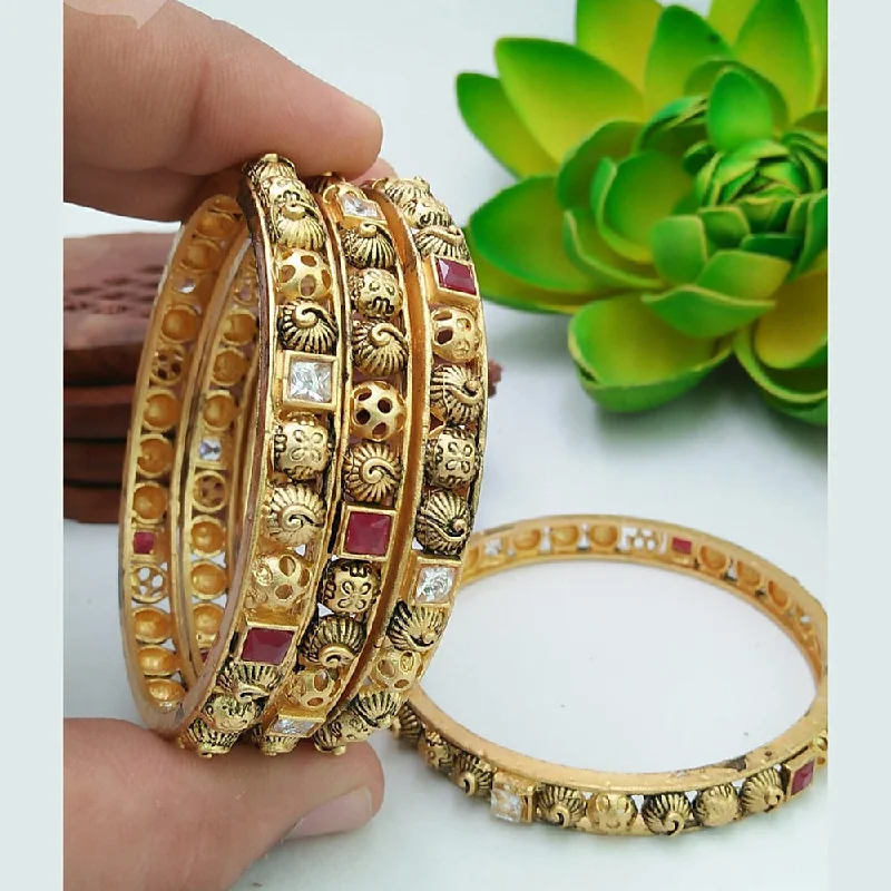 Fashionable Silver Bangles for Every Day-Sai Fashion Gold Plated Pota Stone Bangle Set