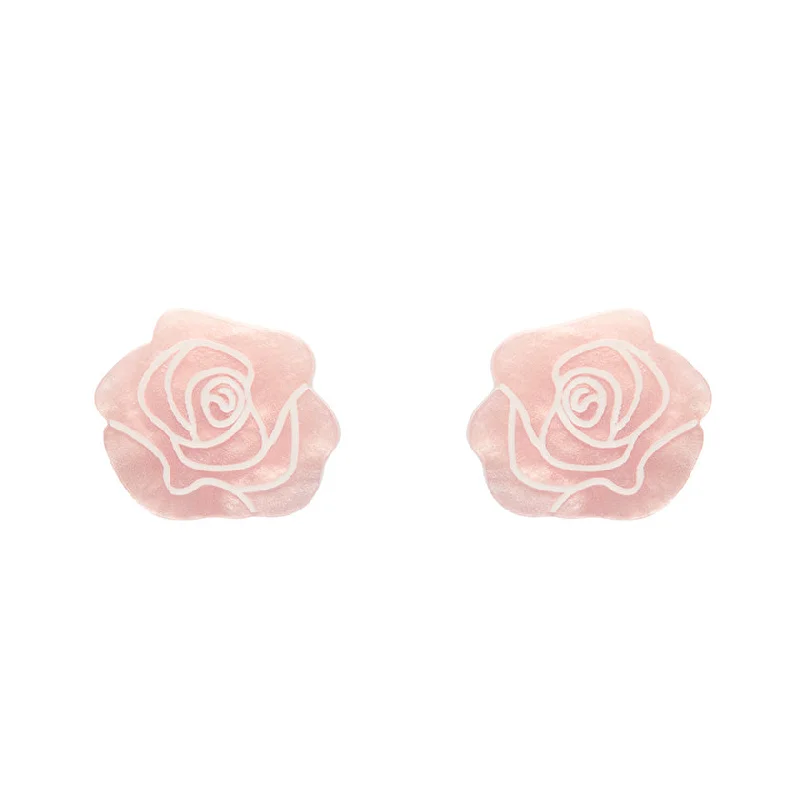 Luxury Diamond Earrings-Erstwilder - Eternal Rose Stud Earrings - Light Pink