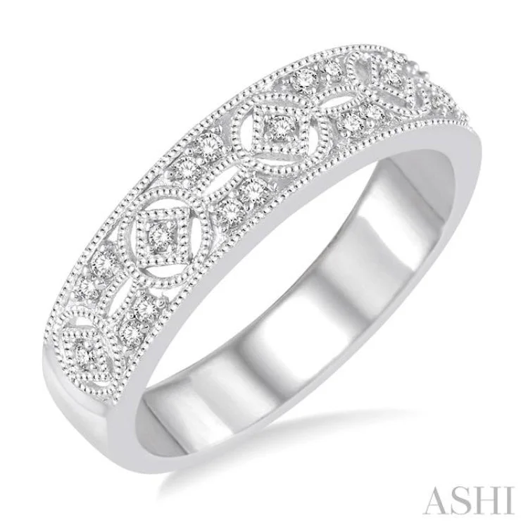 Custom Birthstone Ring for Fashion-1/6 Ctw Round Cut Diamond Fashion Band in 14K White Gold.