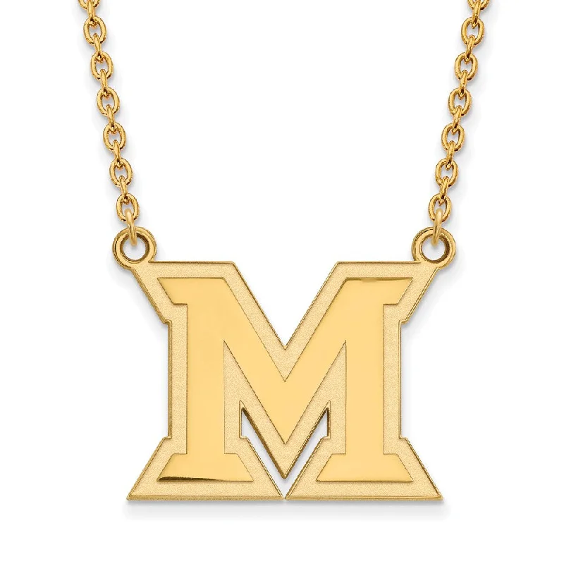 Choker Necklace with Charm-14k Yellow Gold Miami U Large Initial M Pendant Necklace