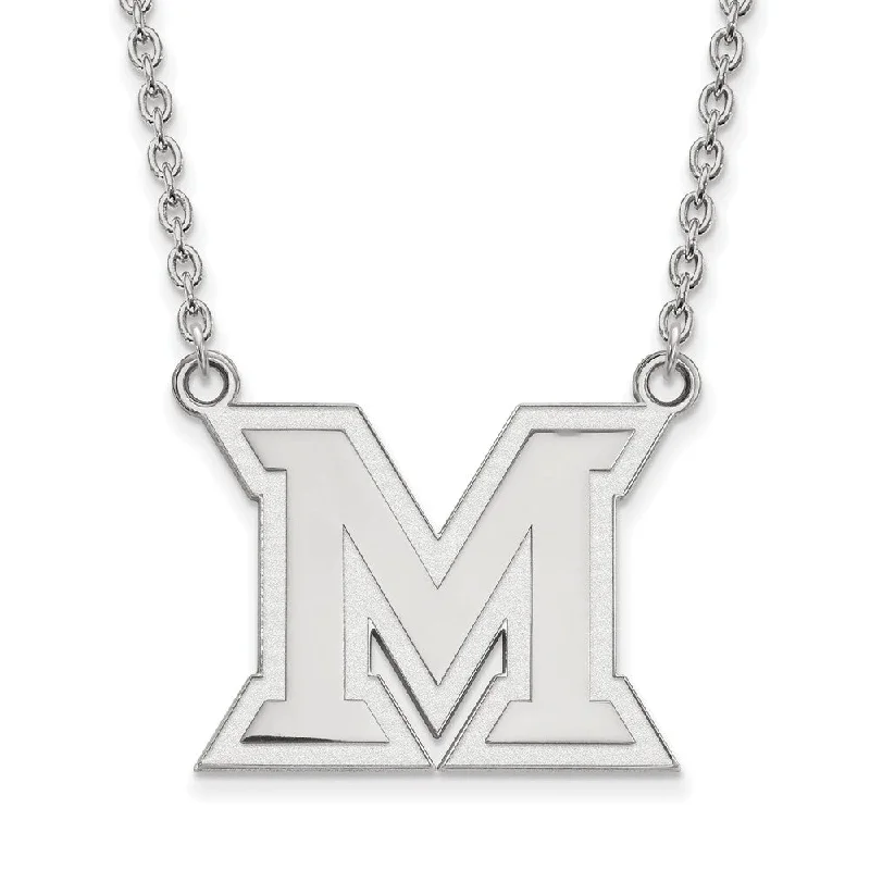 Silver Necklace with Gemstones-14k White Gold Miami U Large Initial M Pendant Necklace