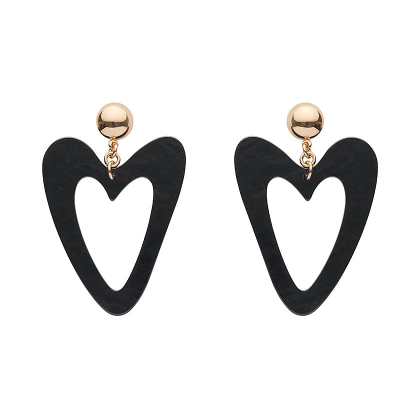 Customizable Gold Earrings-Erstwilder - Statement Ripple Resin Heart Drop Earrings - Black