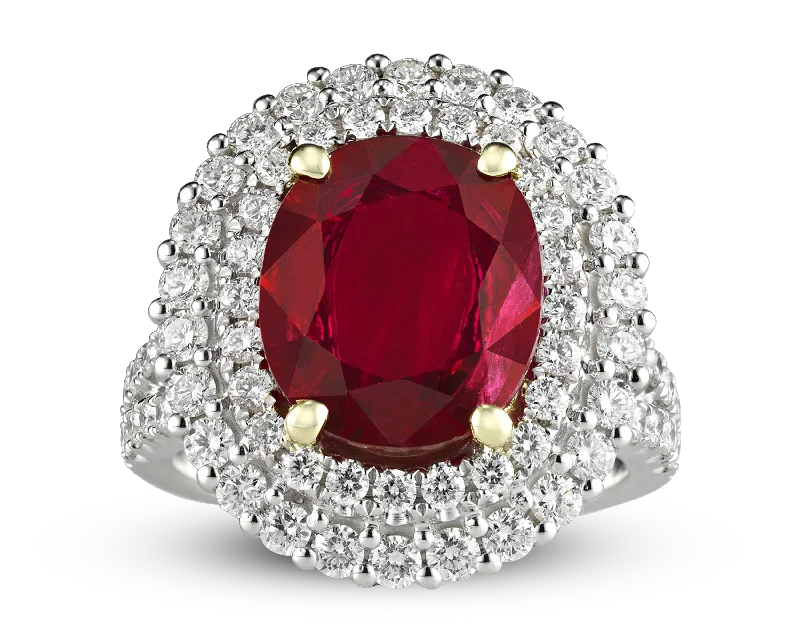 Vintage Wedding Ring for Couples-Ruby and Diamond Ring, 3.95 Carats