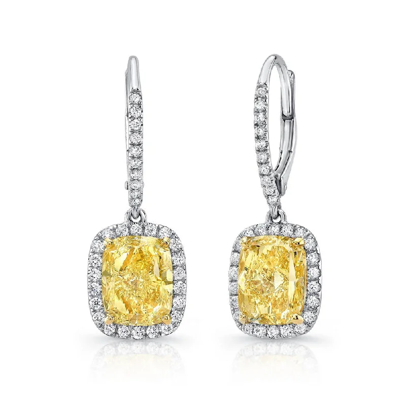 Unique Earrings for Every Day-Uneek Elongated Cushion-Cut Fancy Yellow Diamond Dangle Earrings