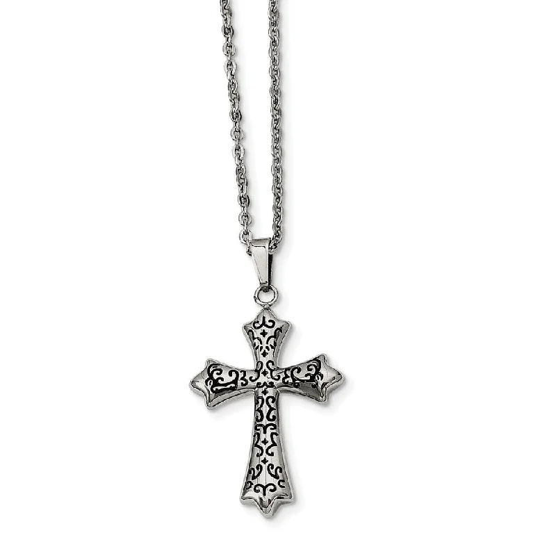 Vintage Gold Necklace for Classic Look-Stainless Steel and Black-plated Cross Necklace - 20 Inch