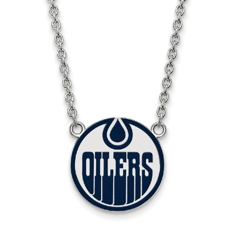 Stylish Necklace for Daily Wear-Sterling Silver NHL Edmonton Oilers Large Enamel Necklace, 18in