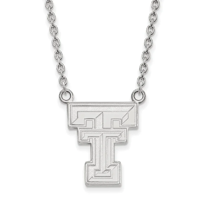 Minimalist Gold Necklace-14k White Gold Texas Tech U Large 'TT' Pendant Necklace