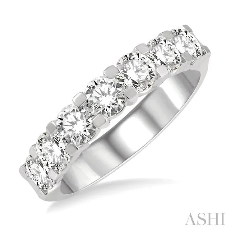 Personalized Wedding Band for Couples-2 ctw 7 Stone Round Cut Diamond Wedding Band in 14K White Gold