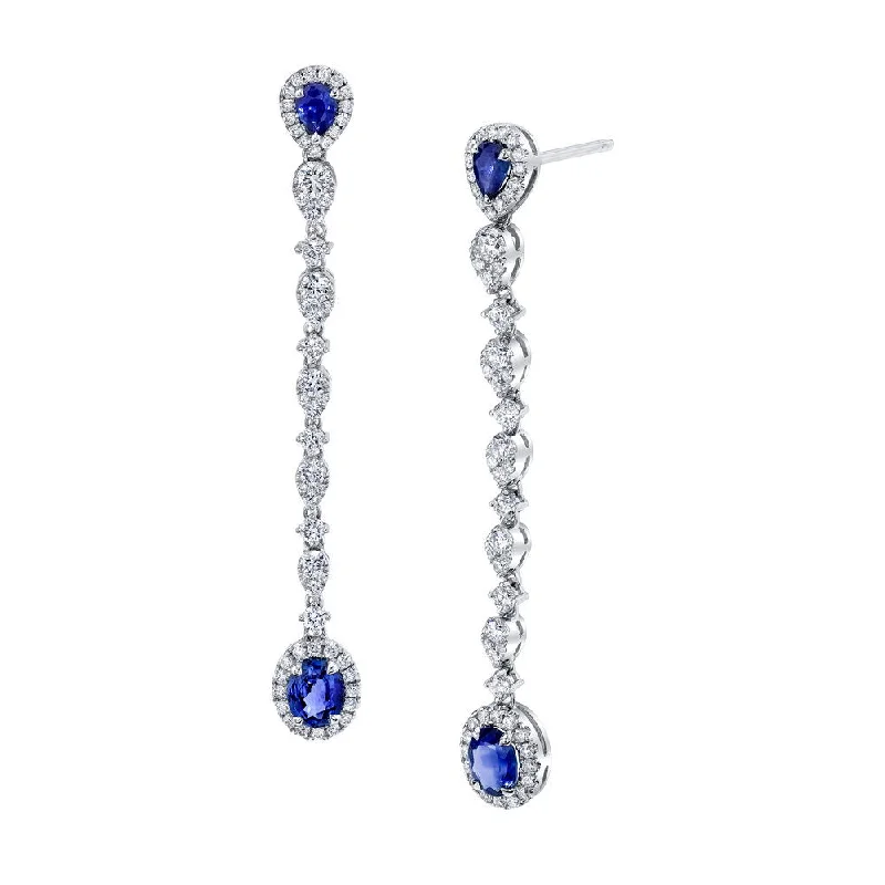 Geometric Earrings for Women-Uneek Precious Collection Round Blue Sapphire Dangle Earrings