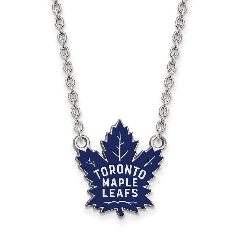 Sterling Silver Necklace with Pendant-Sterling Silver NHL Maple Leafs Large Enamel Necklace, 18 Inch