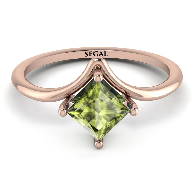 Sterling Silver Ring for Special Occasions-Minimalist Princess Cut Peridot Engagement Rings - Harmony No. 702