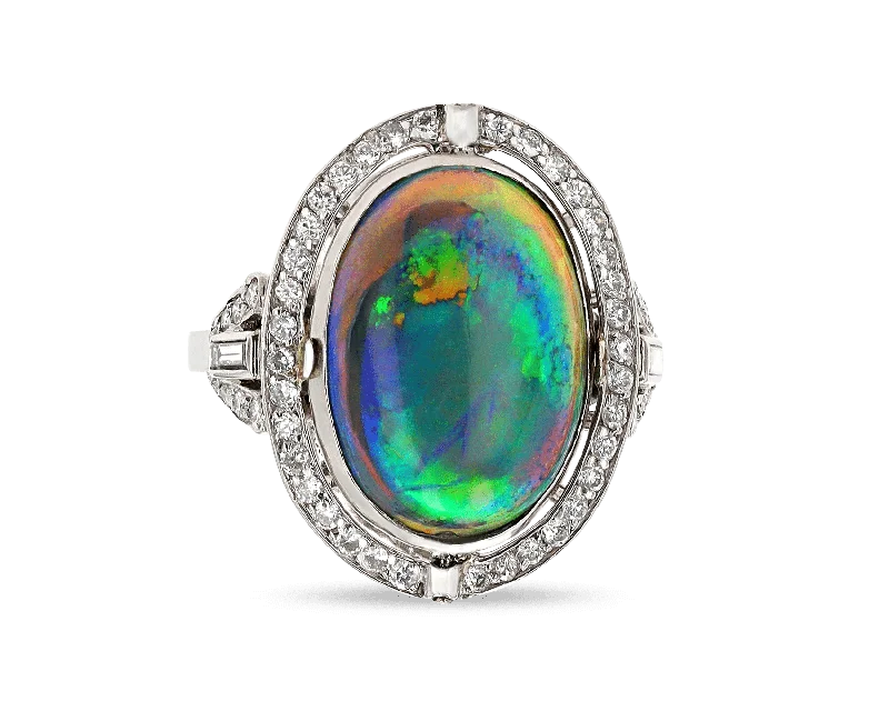 Classic Diamond Engagement Ring Set-Lightning Ridge Black Opal Ring, 7.00 Carats