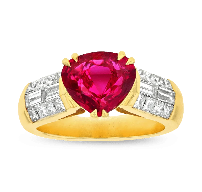 Stylish Wedding Ring Set for Couples-Untreated Ruby Ring, 3.05 Carats