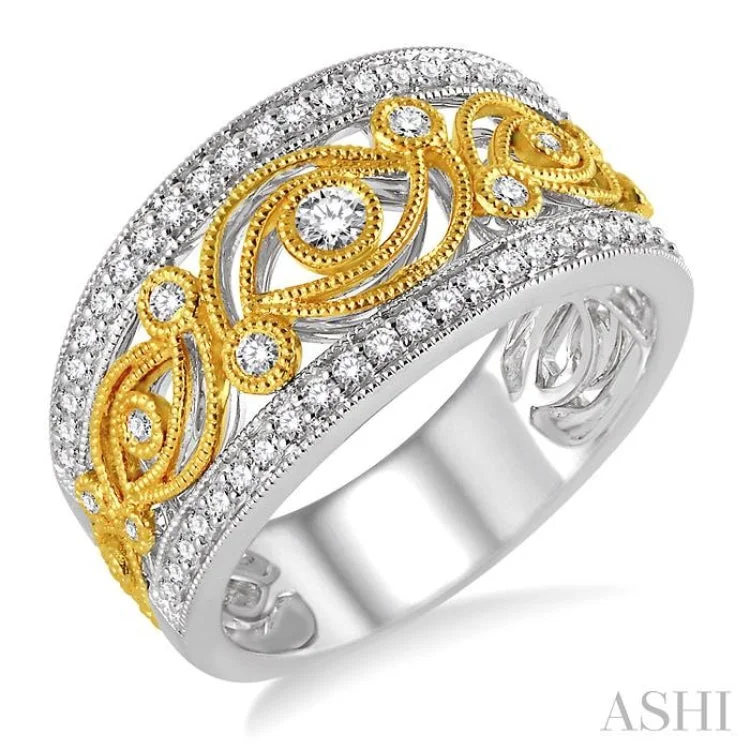 Elegant Gemstone Ring for Special Events-1/2 Ctw Round Cut Diamond Fashion Band in 14K White and Yellow Gold