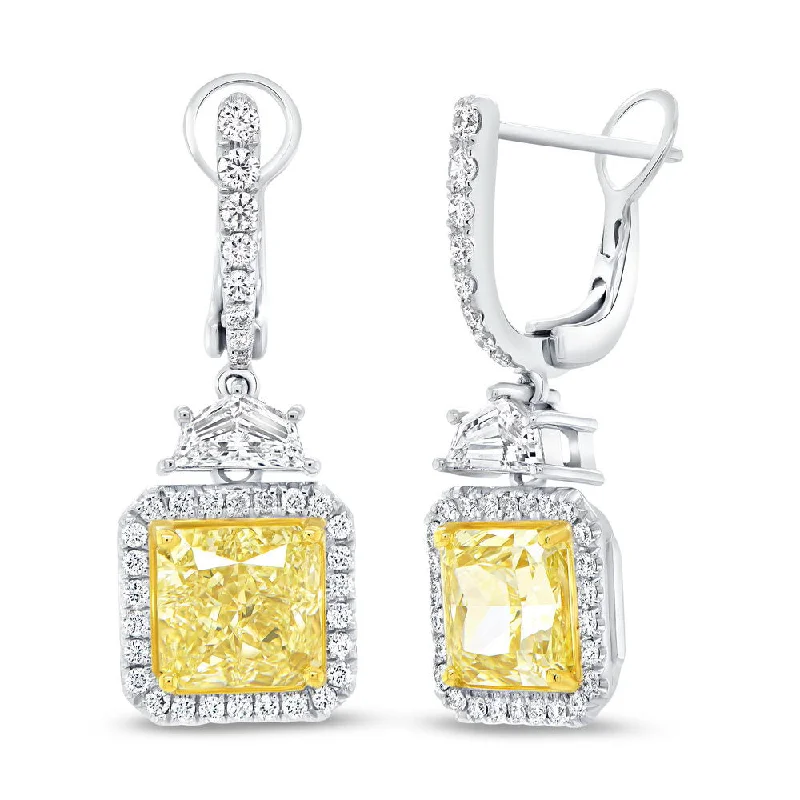 Multi-color Earrings for Fashionistas-Uneek Natureal Collection Halo Radiant Yellow Diamond Dangle Earrings