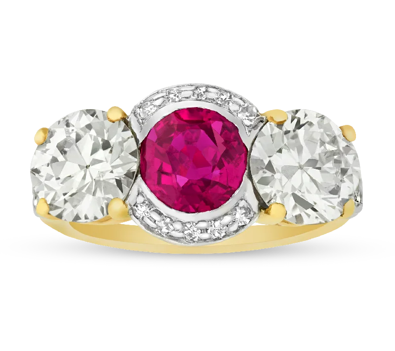 Unique Wedding Ring for Couples-Unheated Burma Ruby and Diamond Ring