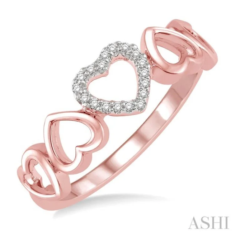 Luxury Ring for Anniversary Gifts-1/20 Ctw Hearty Affair Round Cut Diamond Ladies Ring in 10K Rose Gold