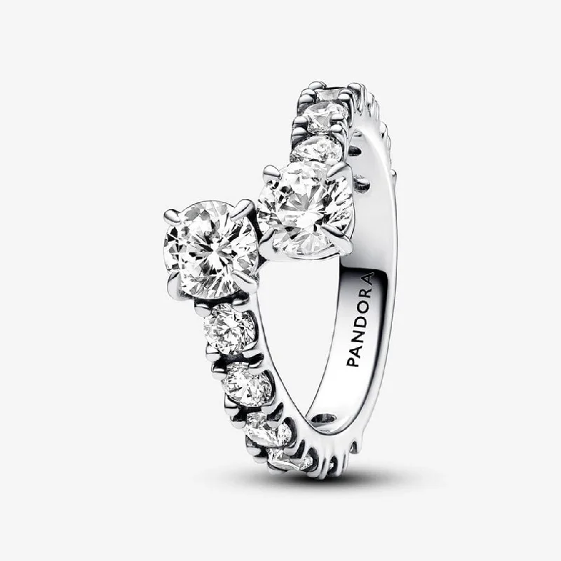 Classic Titanium Ring for Wedding-PANDORA : Sparkling Overlapping Band Ring - Sterling Silver