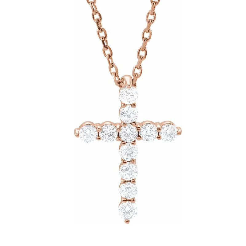 Trendy Necklace for Young Adults-14K Yellow, White or Rose Gold Diamond 11-Stone Cross Necklace 16-18in