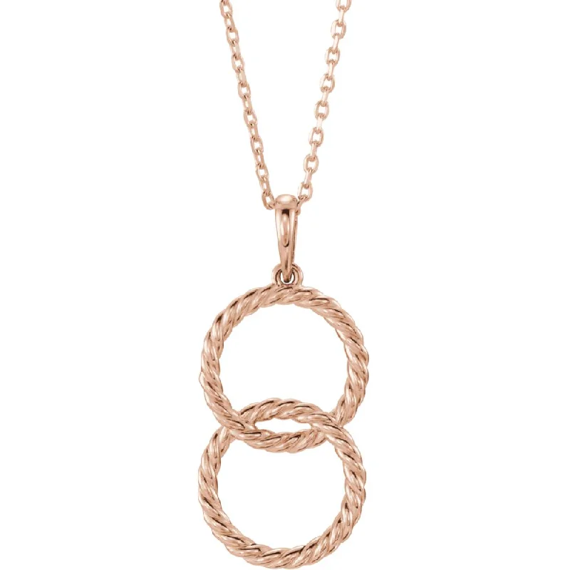 Simple Gold Pendant Necklace-14k Yellow, White or Rose Gold Double Rope Circle Necklace, 16-18 Inch