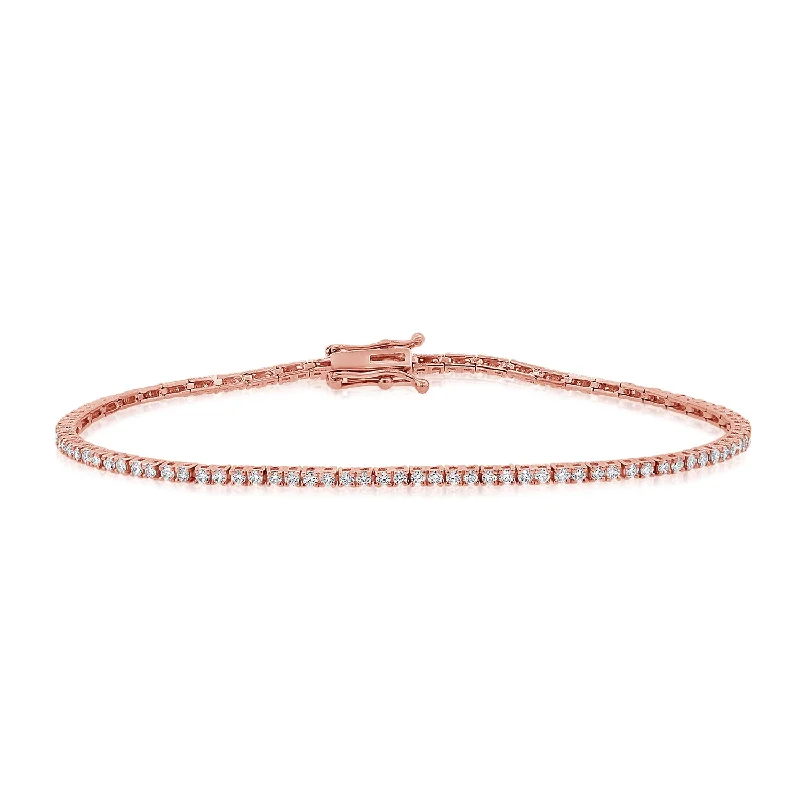 Chunky Bracelets for Statement Look-14K Rose Gold 1.29Ct Diamond Tennis Bracelet