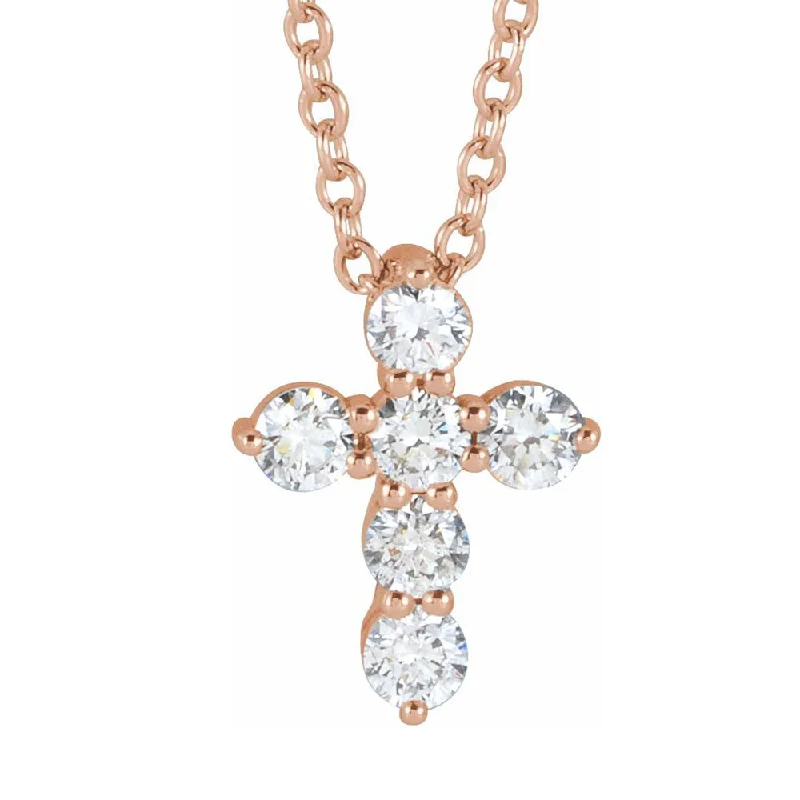 Unique Handmade Necklace-14K Yellow, White or Rose Gold Diamond 6-Stone Cross Necklace, 16-18in