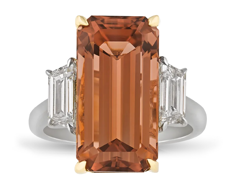 Wedding Band with Diamonds-Peach Tourmaline Ring, 10.79 Carats