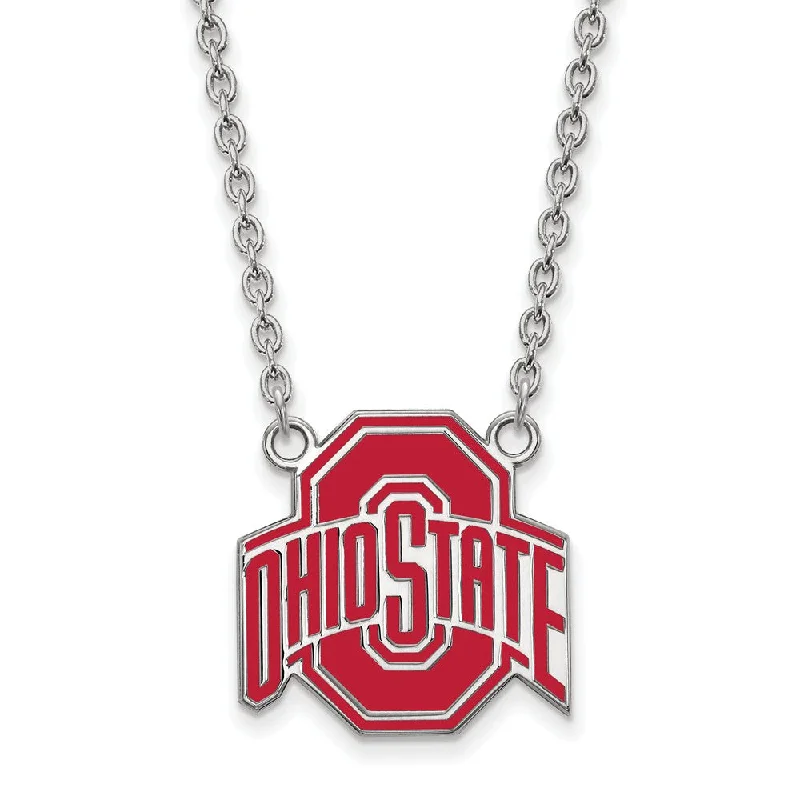 Simple Silver Chain Necklace-Sterling Silver Ohio State Large Enamel Logo Pendant Necklace