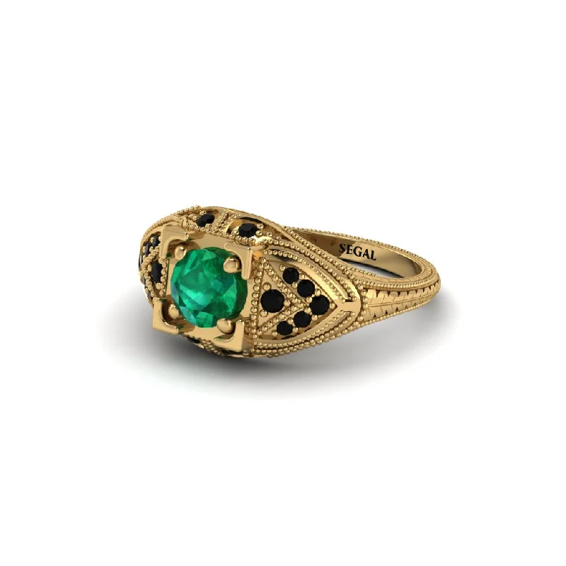 Custom Wedding Band for Couples-Round Emerald Filigree Art Deco Vintage Engagement Ring - Bree No. 34