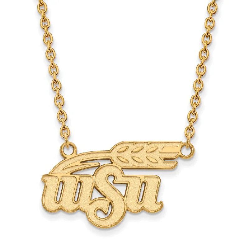 Sterling Silver Necklace for Casual Wear-14k Gold Plated Silver Wichita State Large Pendant Necklace