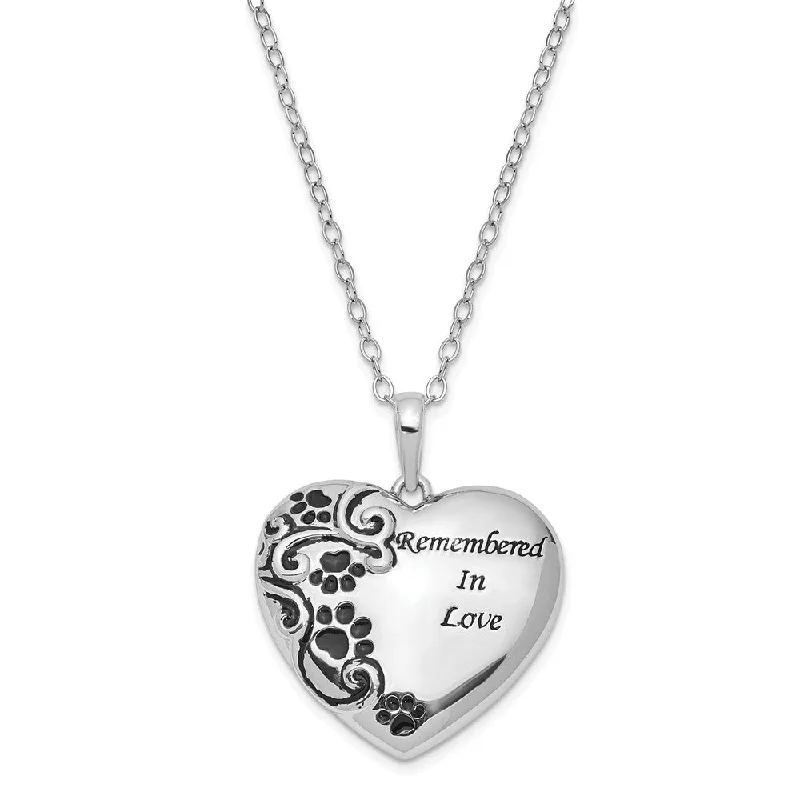 Silver Necklace with Heart Charm-Sterling Silver Remembered In Love Pet Ash Holder Necklace, 18 Inch