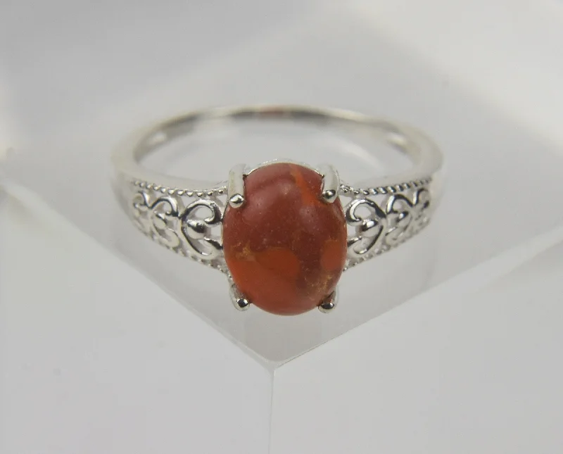 Elegant Engagement Ring with Diamond Accents-Orange! Turquoise Sterling Silver Ring - Size 10.25