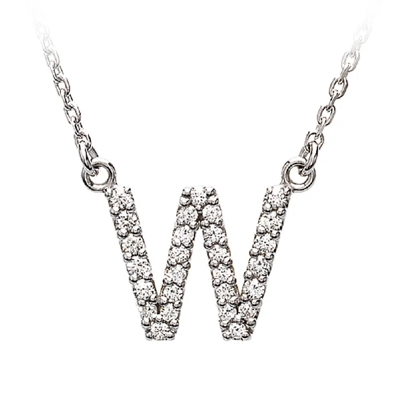 Pearl Drop Necklace for Brides-1/6 Cttw Diamond & 14k White Gold Block Initial Necklace, Letter W