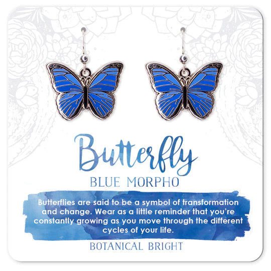 Custom Hoop Earrings for Women-Botanical Bright Dangle Earrings - Blue Morpho Butterfly