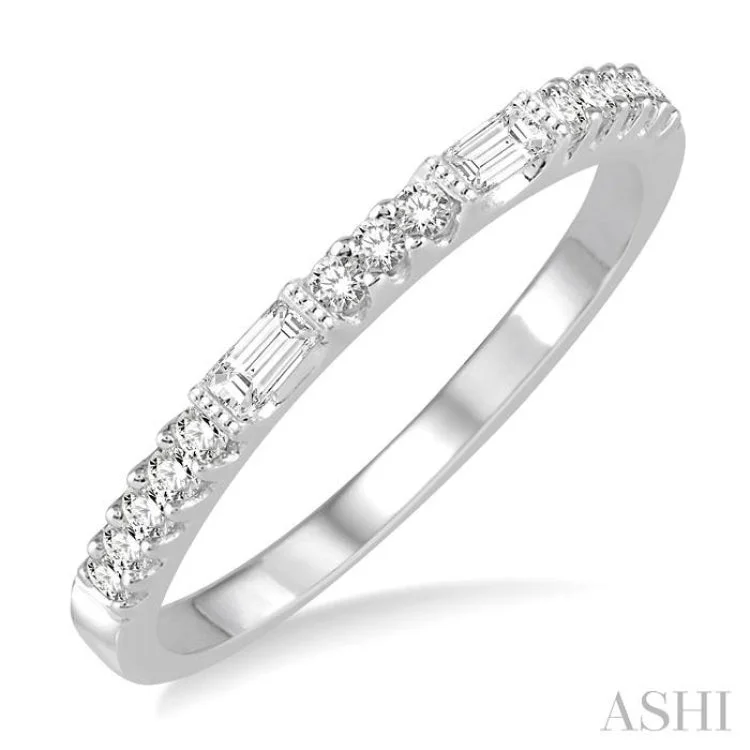 Bold Stackable Rings for Fashion-1/4 ctw Baguette and Round Cut Diamond Stack Band in 14K White Gold