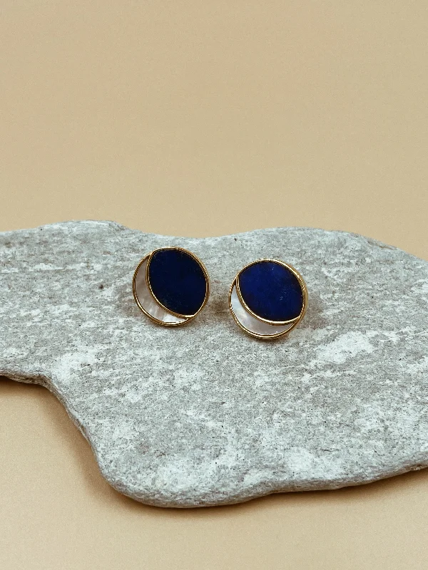 Pearl Earrings for Weddings-Night Of The Blue Moon Studs | 18kt Solid Gold