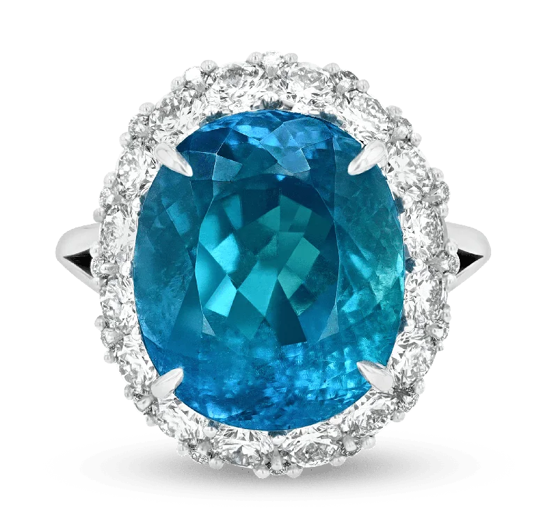 Designer Engagement Ring with Diamonds-Untreated Brazilian Paraiba Tourmaline Ring, 13.24 Carats