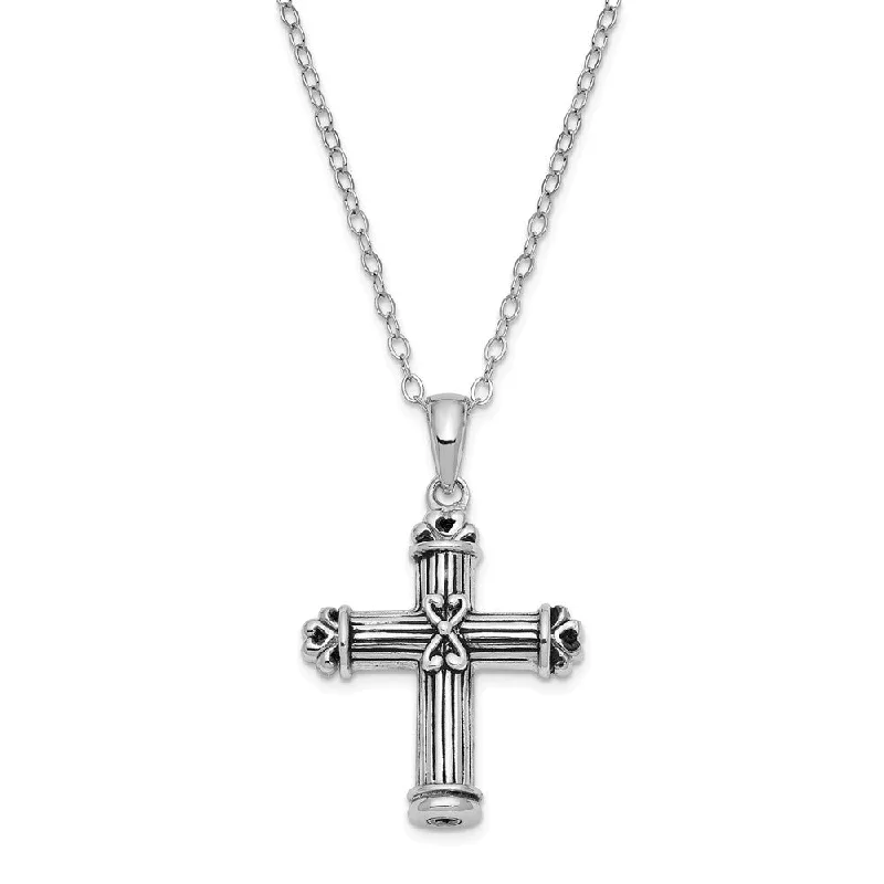 Stylish Gem Necklace for Women-Rhodium Plated Sterling Silver Pillar Cross Ash Holder Necklace, 18in