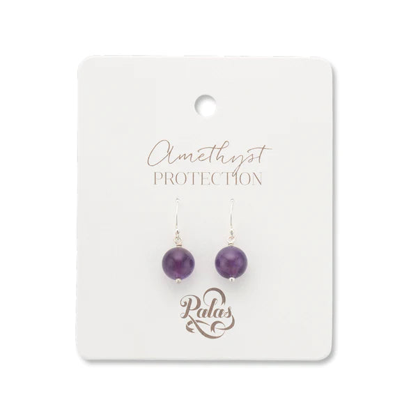 Silver Hoop Earrings-Palas Jewellery - Amethyst Healing Gem Earrings