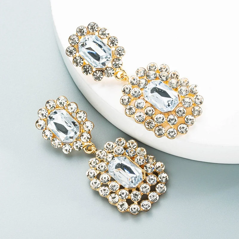 Elegant Stud Earrings for Casual Wear-Gold Plated Crystal Earrings JS-044