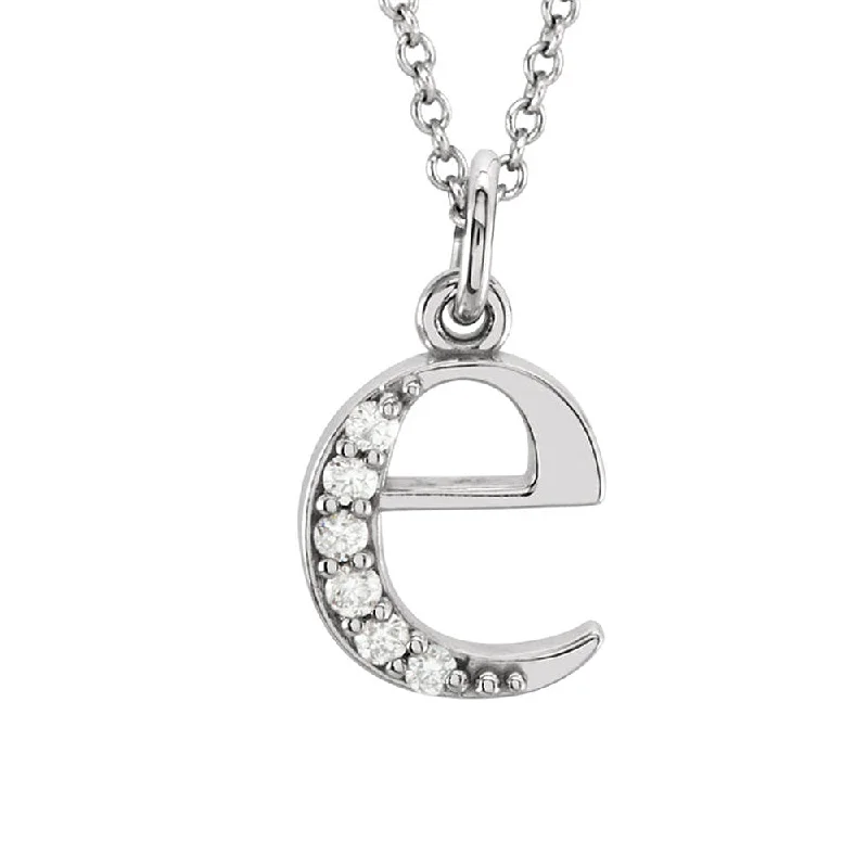 Personalized Name Necklace-The Abbey 14k White Gold Diamond Lower Case Initial 'e' Necklace 16 In