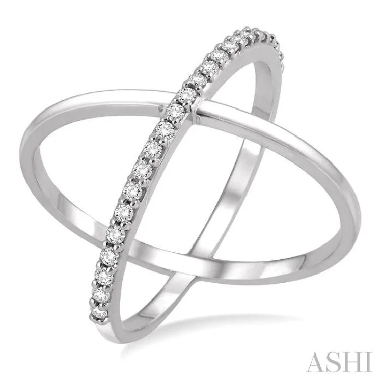 Custom Ring with Personalized Engraving-1/4 Ctw Round Cut Diamond 'X' Ring in 14K White Gold