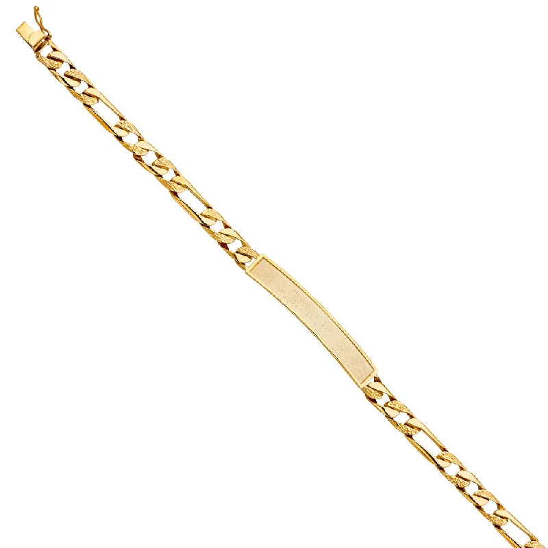 Gold Bangle Bracelet for Weddings-14KY Nugget Figaro Link ID Bracelet - 8"