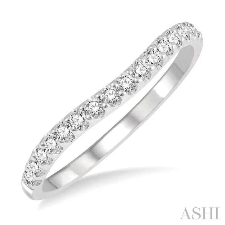 Designer Wedding Band for Women-1/4 Ctw Arched Center Round Cut Diamond Wedding Band in 14K White Gold