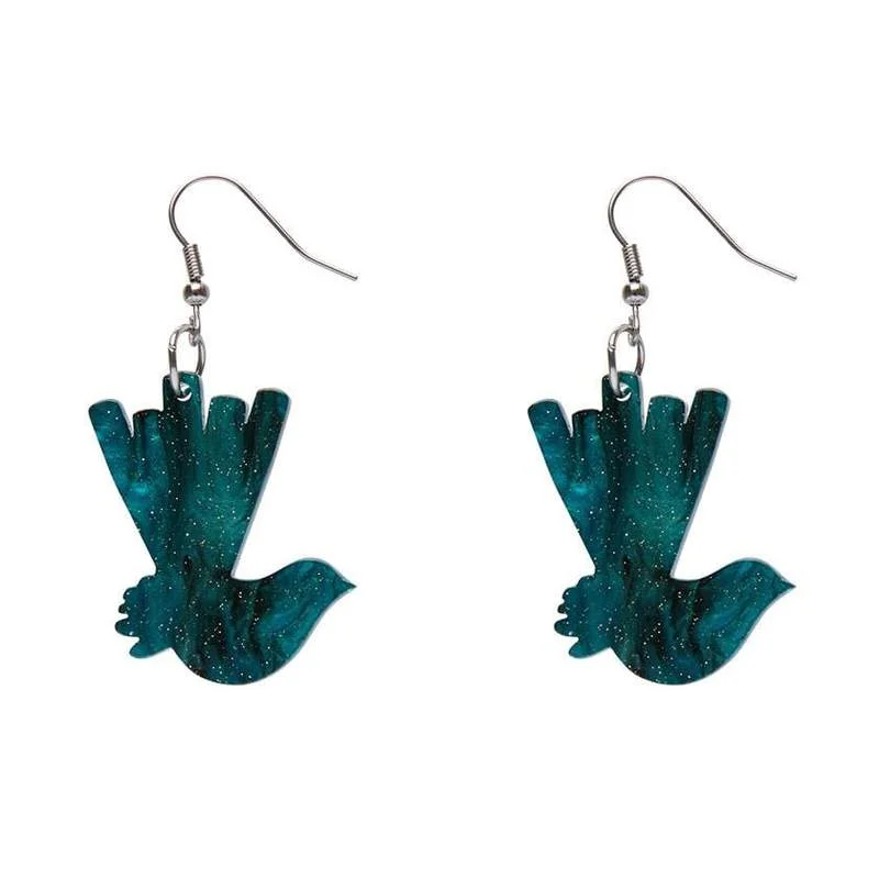 Unique Gem Earrings for Trendsetters-Erstwilder - Wagtail Ripple Glitter Resin Drop Earrings - Green