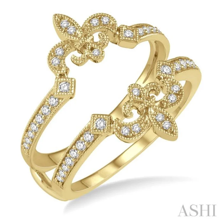 Solitaire Diamond Ring-1/4 ctw Fleur De Lis Round Cut Diamond Insert Ring in 14K Yellow Gold