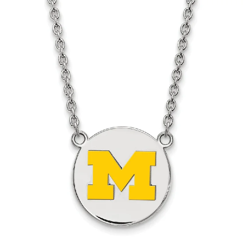 Layered Necklace with Multiple Charms-Sterling Silver U of Michigan Large Yellow Enamel 'M' Disc Necklace