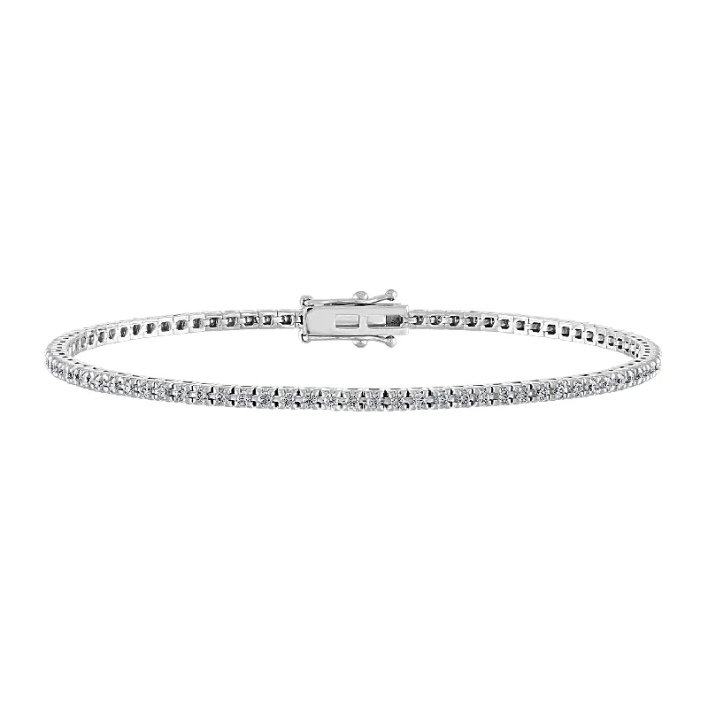 Luxury Gold Bracelet with Gemstones-14K White Gold 1.00ct Diamond Tennis Bracelet