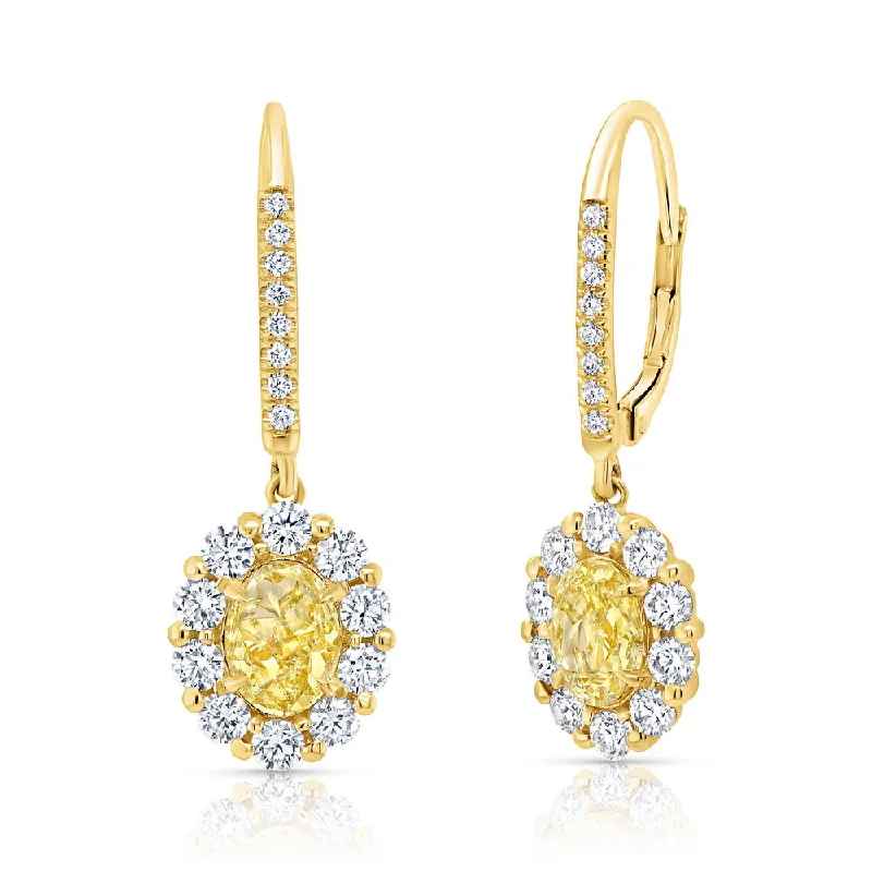 Timeless Pearl Earrings for Wedding Look-Uneek Natureal Collection Halo Oval Shaped Yellow Diamond Dangle Earrings