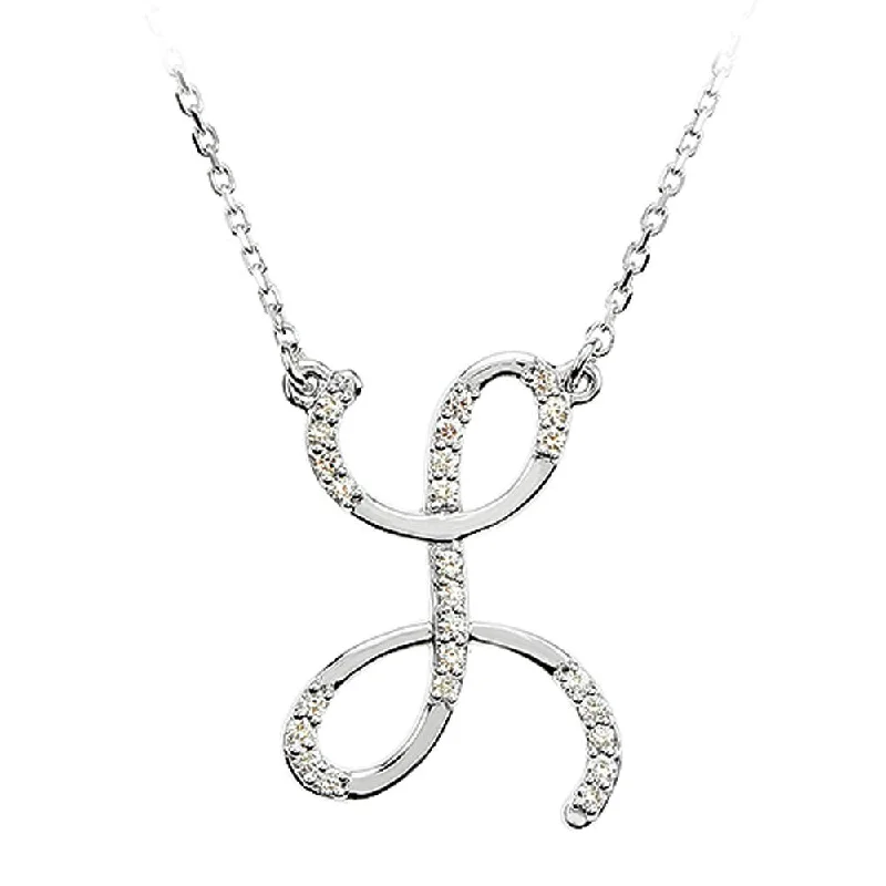 Sapphire Necklace for Evening Wear-1/8 Ct Diamond Sterling Silver Medium Script Initial L Necklace, 16in